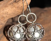 Silver Hoop Dangles Up-cycled Re-purposed Jewelry Pearl and Silver