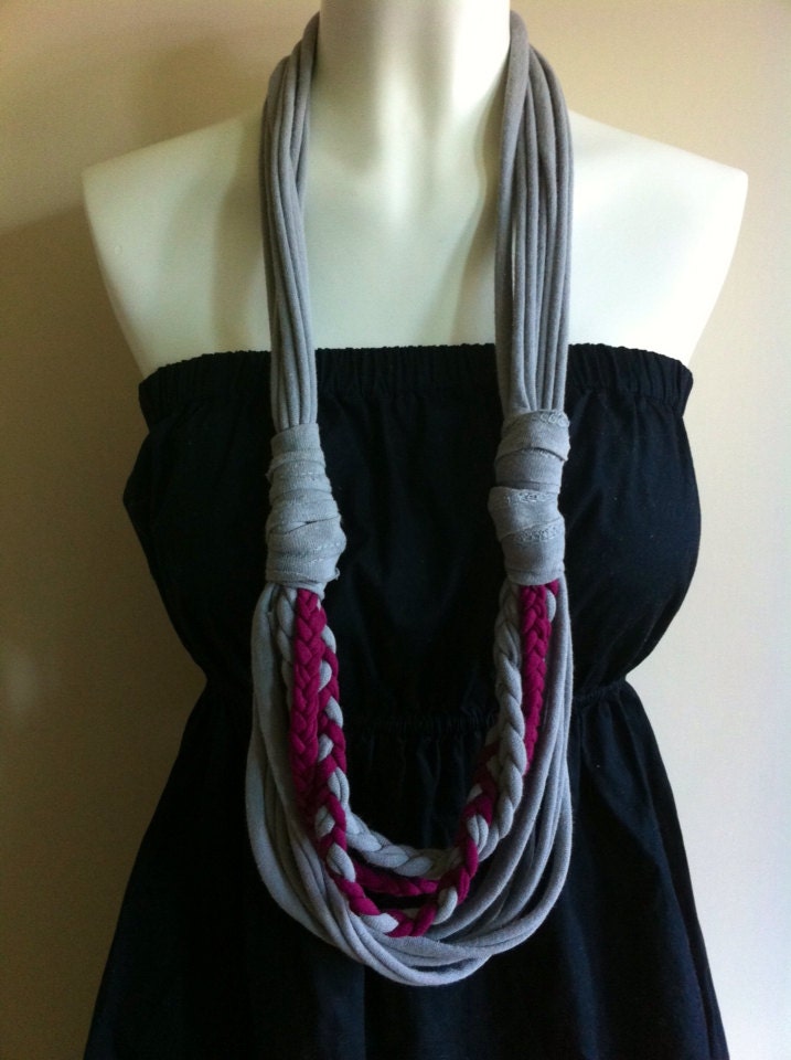 Fiber Necklace- Gray & Magenta Braid