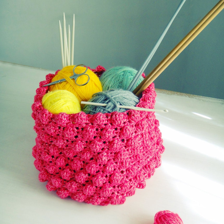 Basket Crochet pattern PDF - easy beginner PHOTO tutorial - bubble crochet container recipe for any side you prefer