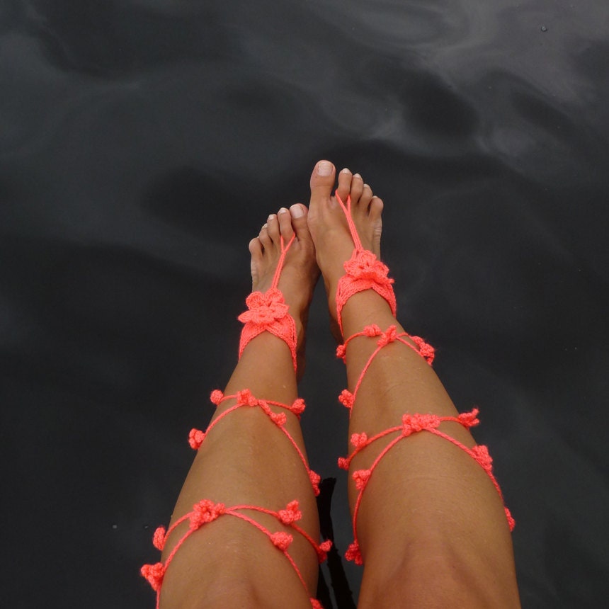 Barefoot Crochet Sandals Pattern - Floral PDF nude shoes - beach wedding cool fashion hot nude shoes woman barefoot sandles
