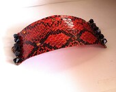 Wild Orange and black snakeskin bling cuff bracelet with rhinestones