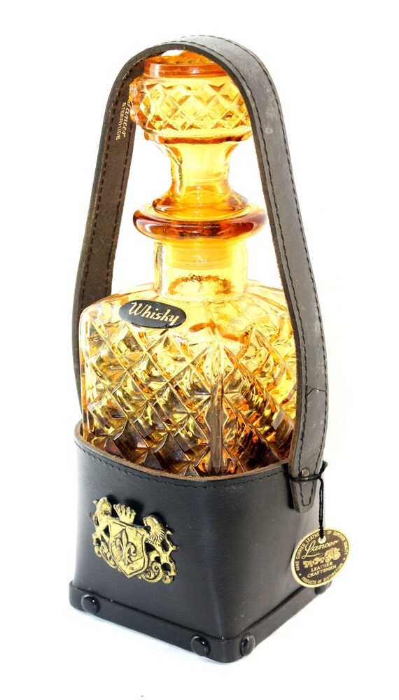 Amber Glass Whisky Decanter in Leather Case by HobartCollectables