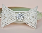 Lace Bridal Headband, Beaded Wedding Headband,  Headband, Ivory Bow Headband, Hair Accessories