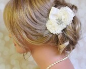 Bridal Hair Flower, Ivory Wedding Hair Flower, Rhinestone Flower Hair Comb, Hair Accessories