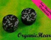 10 DOLLAR SALE Snowflake Obsidian Ear Plugs 0g (8mm) Handmade Hand Carved Stone Body Jewelry Piercing Earrings 0 Gauge