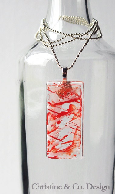 Modern Art on Glass Pendant in Orange and White