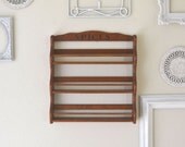 Wood Spice Rack Vintage 1970s Brown Three Tier Wall Shelf