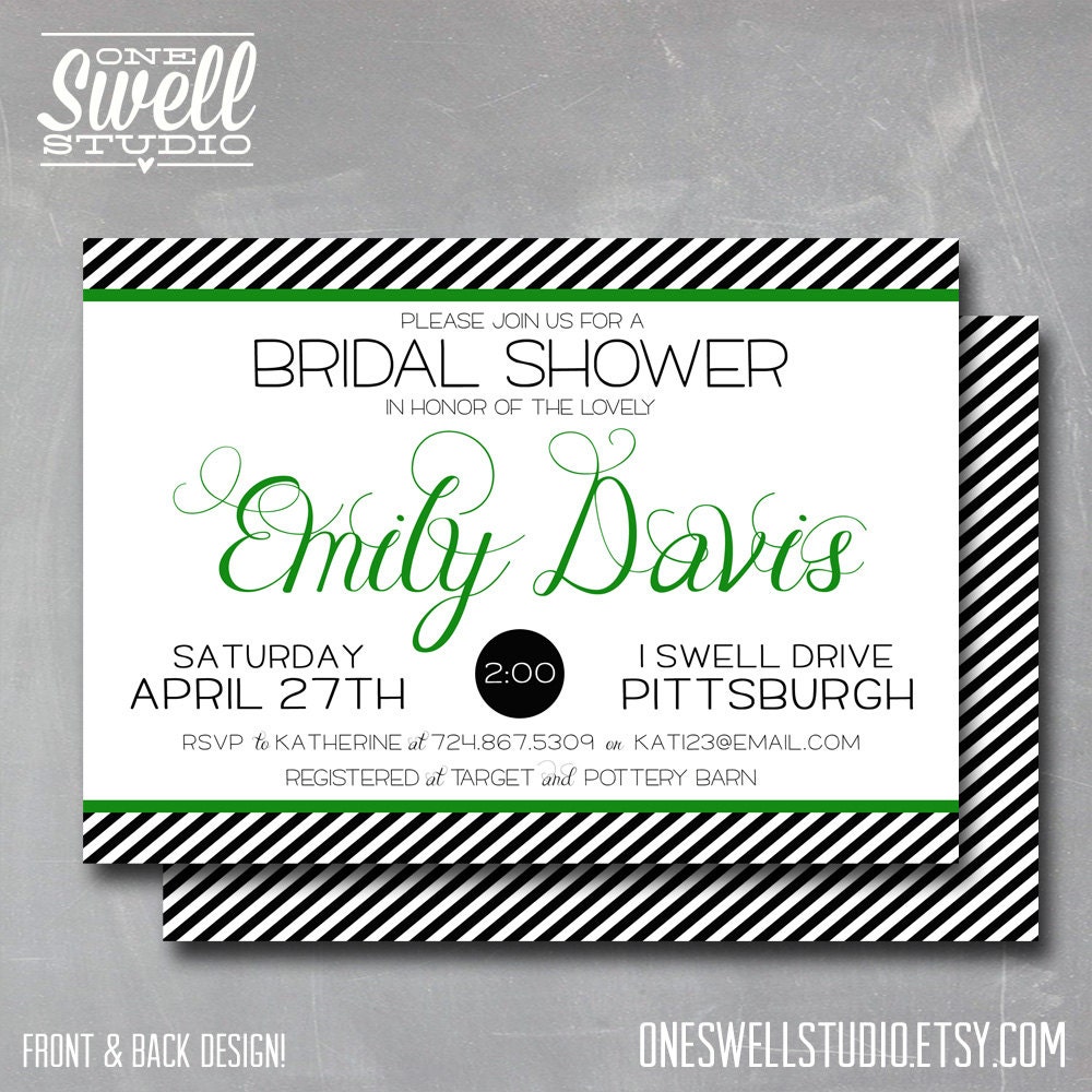 Classy & Elegant - Black and White Bridal Shower Invitation with coordinating backer - 5x7 - customized text - choose an accent color