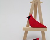 Cardinal Brooch- Wooden Painted Brooch