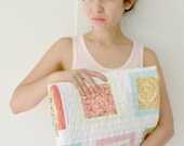 spring floral baby quilt for girl - pink yellow white coral aqua blue and green colors - cozy gift