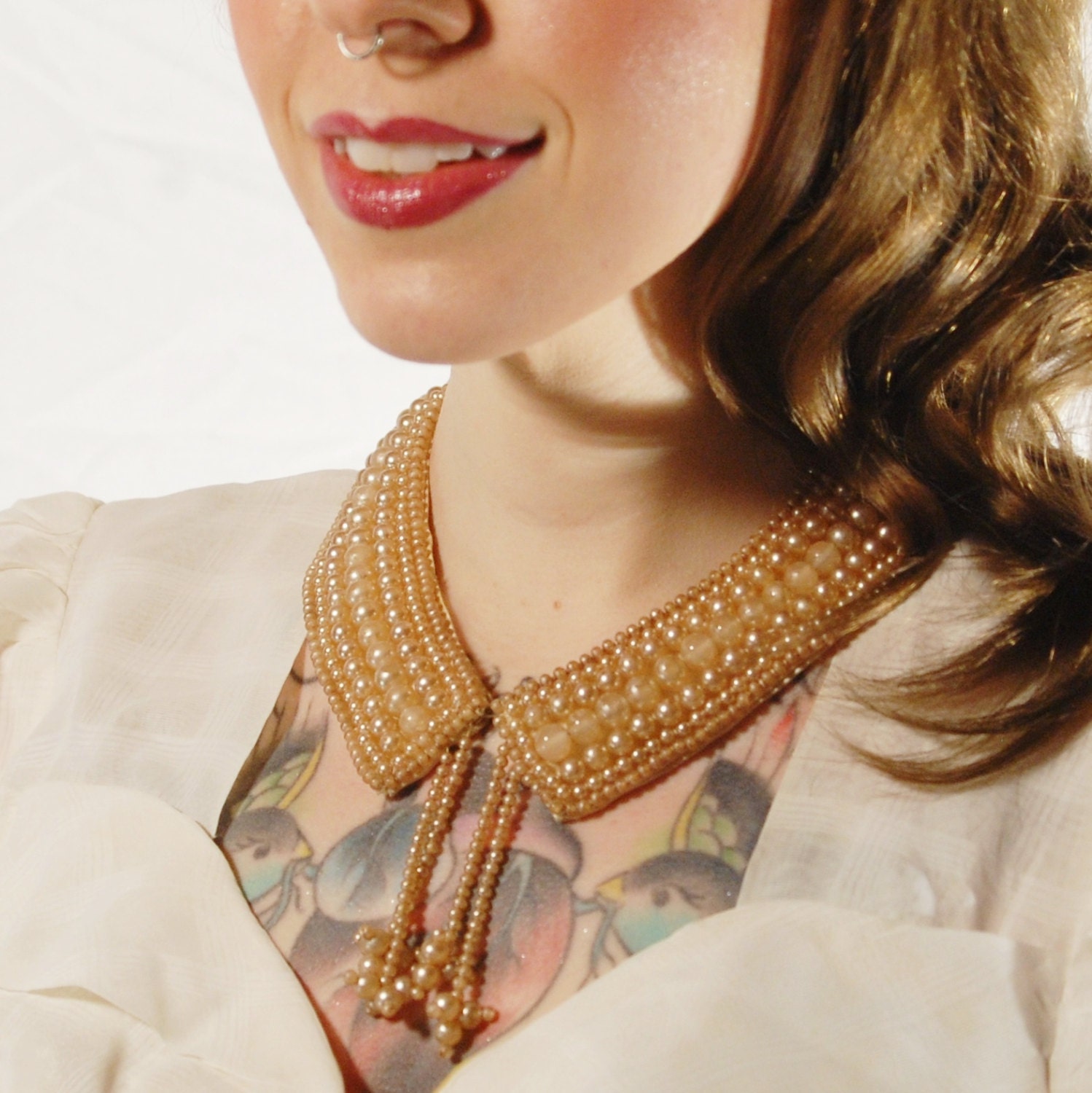Vintage 40s/50s Faux Pearl Beaded Collar