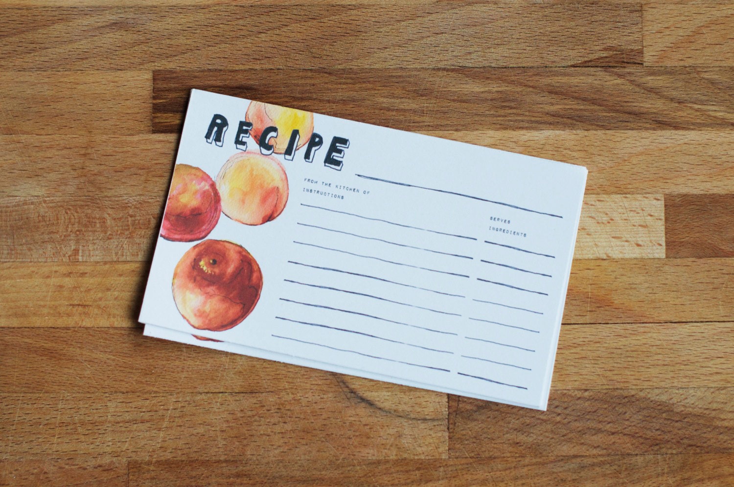 juicy peach bold 3"x5" recipe cards - set of 12 cards - hand-drawn lettering and illustration