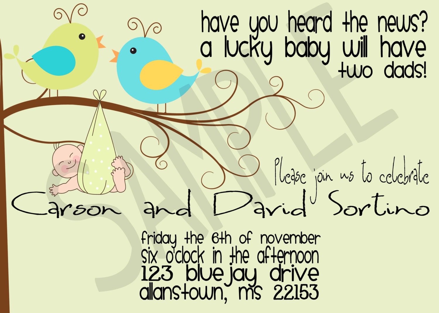 Two Dads Having A Baby Personalized, Printable, Same Sex Couple Baby Shower Invitation - BSD5000 Il_570xn