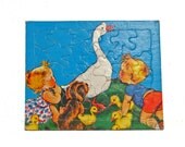 1954 vintage paper preschool puzzle goose children and dog AMAZED