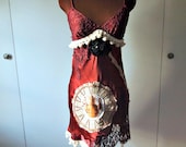 slip dress tunic bohemian chic upcycled slip burgundy lace