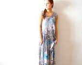 50% OFF Vintage bright paisley cream, blue maxi dress