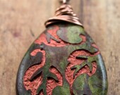 Autumn Breeze necklace-Copper ore jasper stone-Engraved pendant