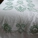 Vintage 1950s Bedding, Embroidery Bedspread, Twin or Full Size Bedding, Green and White Bed Spread, Floral Bed Cover