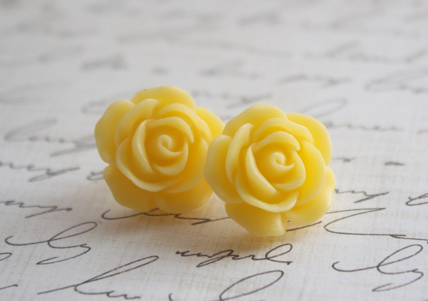 Yellow Rose Earrings - Sunny Yellow Rose Earrings - Rosette Earrings - Bridesmaid Earrings - Flowergirl Earrings - Yellow Wedding