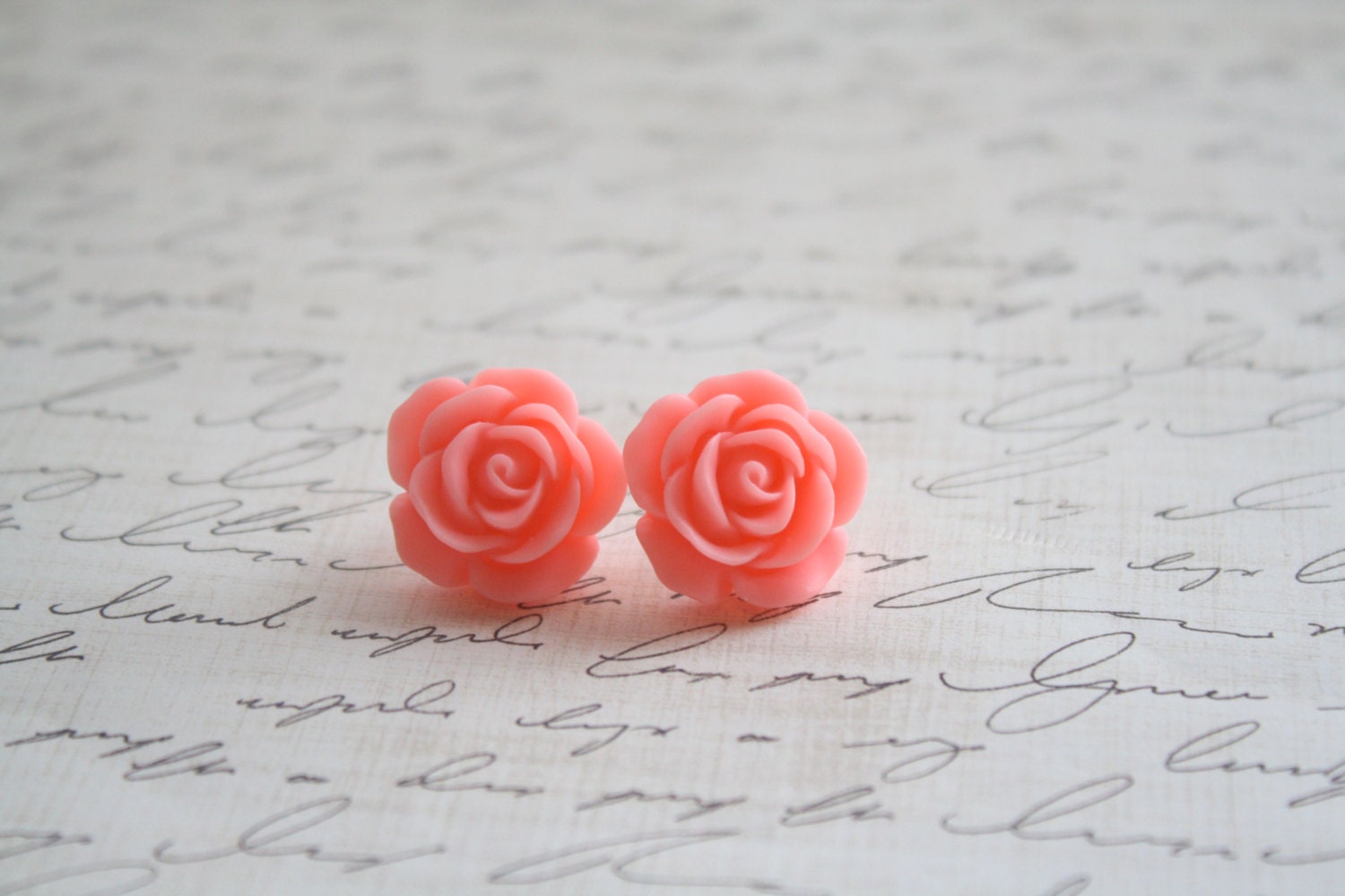 Antique Coral Rose Earrings - Coral Rose Earrings - Bridesmaid Earrings - Rosette Earrings - Coral Wedding - Antique Wedding