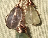 SPRING FLING : prehnite, citrine & amethyst nugget copper necklace