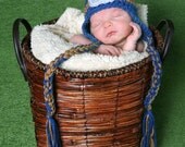 Belt Buckle Earflap Hat - Crochet Photo Prop - Denim