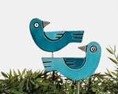love birds garden decor - plant stake - plant marker - decoration - bird art  - frost resistant - lawn ornament - fun gift - set of 2