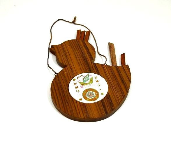 Vintage Wooden Chicken Rooster Nautical Cheese Ceramic Tile Cutting Board Knives Forks Included