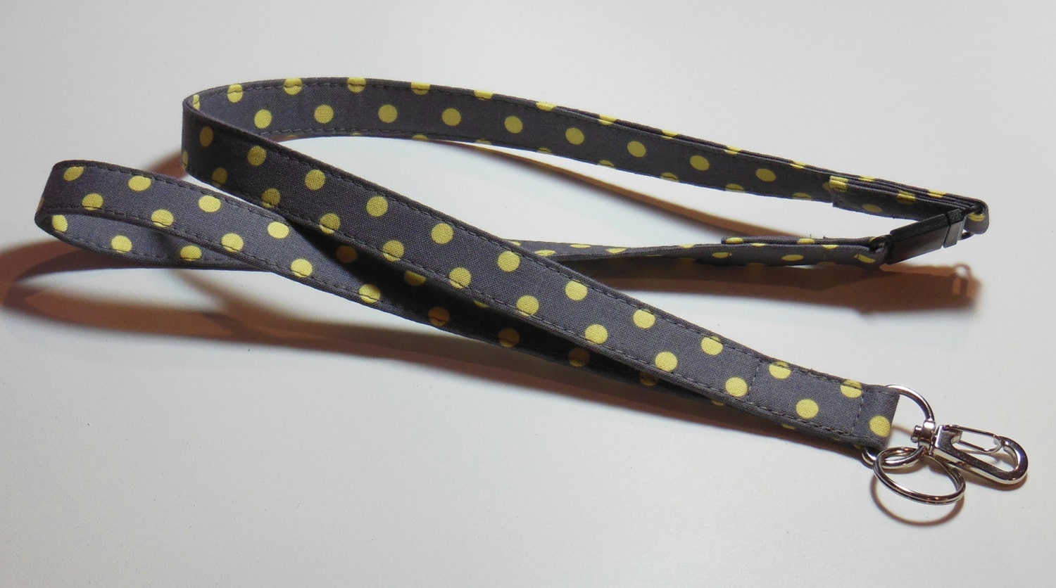 Lanyard Breakaway Fabric Lanyard Teacher Lanyard Gray With Yellow Dots