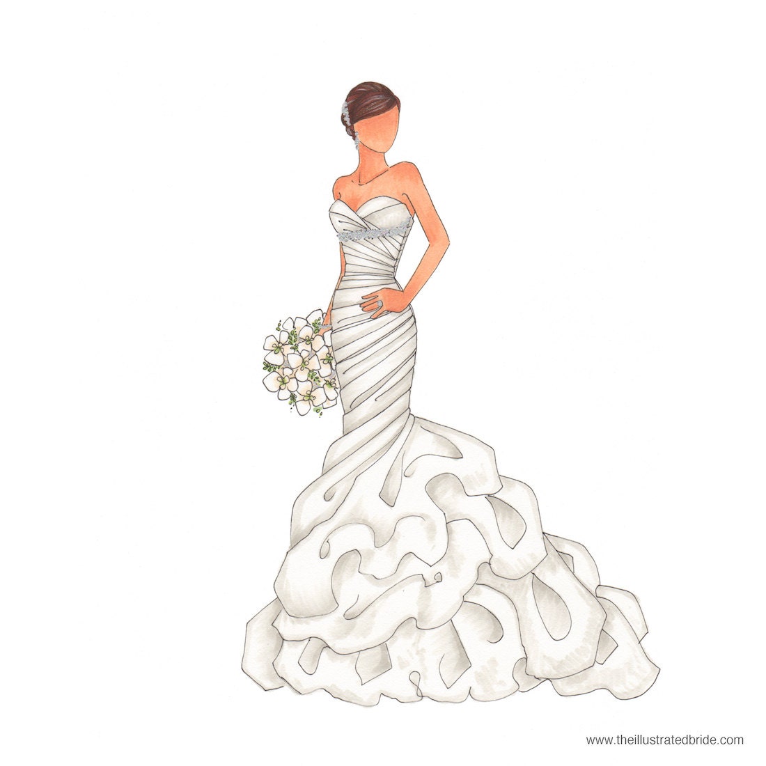 Bridal Fashion Illustration - Custom Portrait - 8.5 x 11"