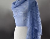 Knitted silk and mohair summer lace scarf stole in storm blue colour 'Butterfly'
