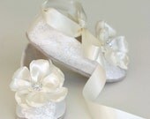 Toddler shoes - Flower Girl Ballet Flat - Ballet Slipper - Ivory Brocade - Baby Souls Baby Shoes