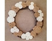 Grapevine Wreath - 18" - White & Natural Burlap Flowers