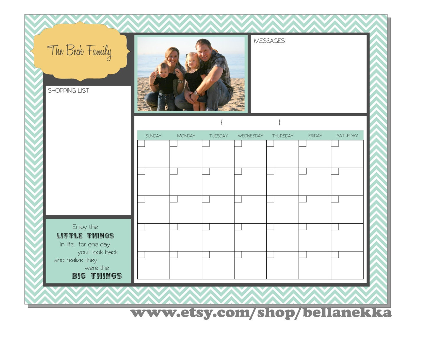 Custom Printable Family Dry Erase Board Calendar with Photo - your choice of design, quatrefoil, chevron, damask