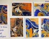 Art Cards, Set of 6 Abstract Note Cards, "Blue and Yellow Melting" Series