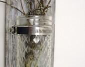 upcycled wood wall hanging,  mason jar candle, vase, metal flower, rustic, shabby chic