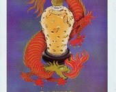 Vintage Fifties French Perfume Ad for Poivre Caron Parfum Chinese Dragon Graphic Design Typography Lettering
