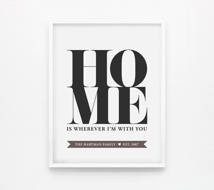Personalized House Warming Gift, Home is Wherever I'm with You, Wedding Sign, Inspirations, Anniversary Gift 8 x 10 Art Prints