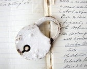 antique large padlock - white over painted patina - 1920s vintage industrial decor - rustic home