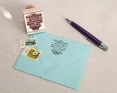 Custom return address stamp BOOK SPINE DESIGN with wood handle