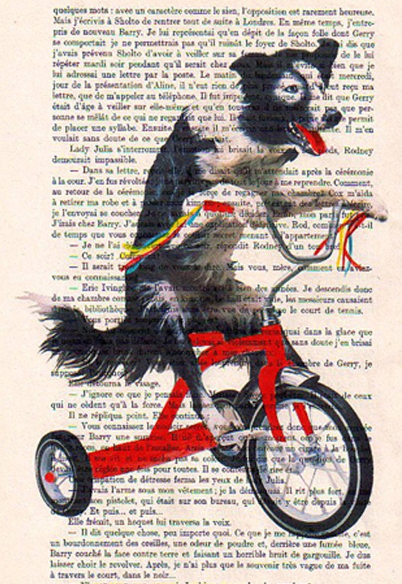 Doggy Red Bicycle : Mixed Media - Digital Illustration Print - Art Poster - Acrylic Painting - Holiday Decor - Drawing Illustration - Gift