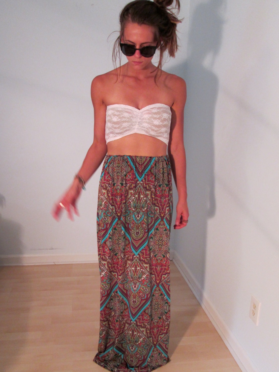 Hand Made OOAK UpCycled Long Maxi Skirt S M Paisley Boho Hippie Dress ...