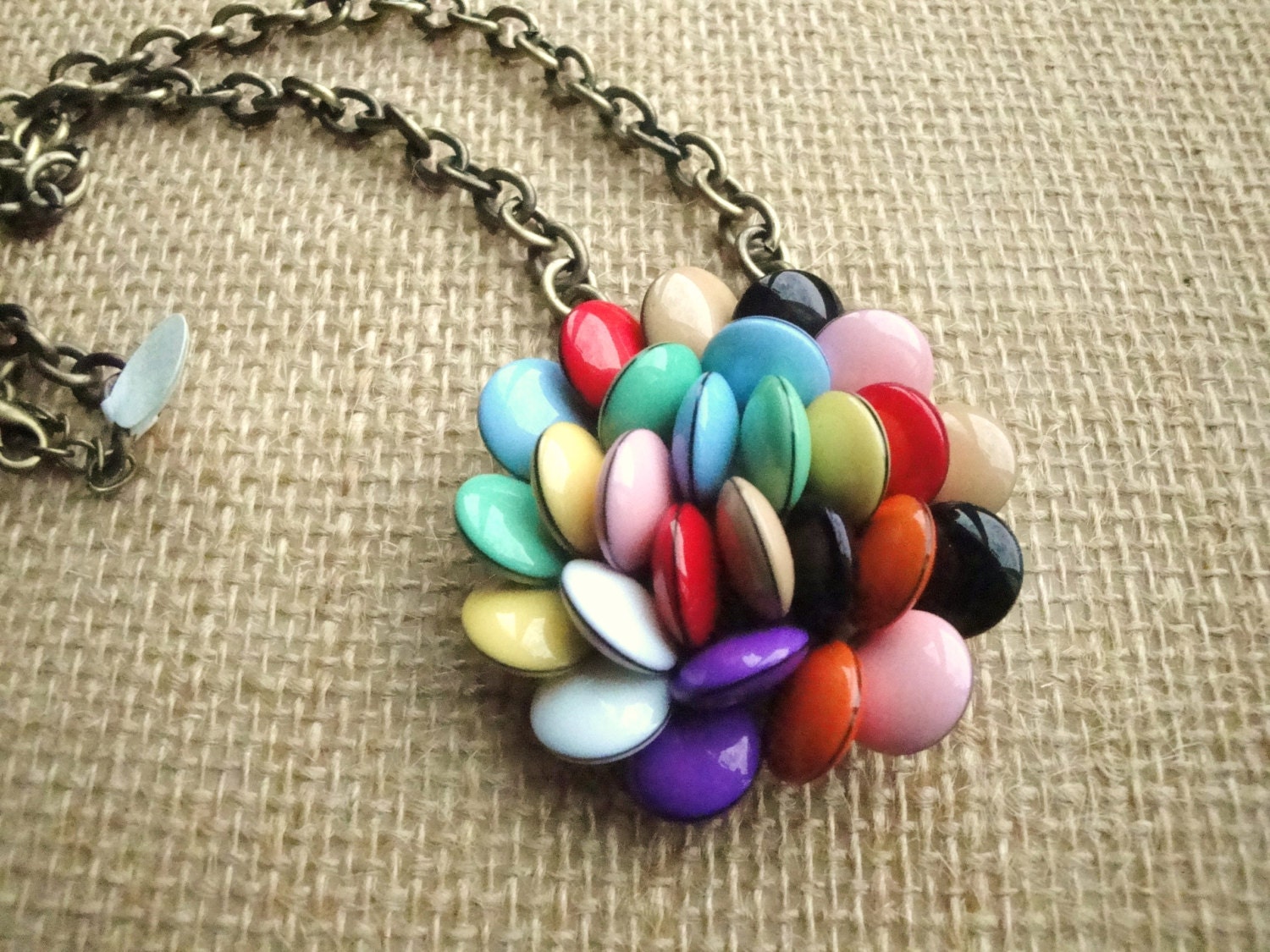 Mint Red Yellow orange black taupe pink m&m pendant bronze necklace