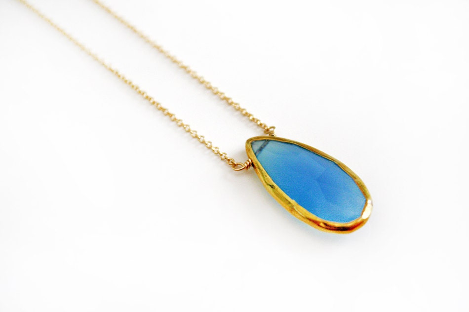 Sky Blue Chalcedony Drop Necklace