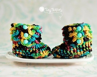 SALE,Baby Booties, 6-12 months, Rainbow Booties, Crocodile Stitch, Ready to Ship