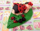 Fondant Baby Lady Bug  Cake Topper - Large