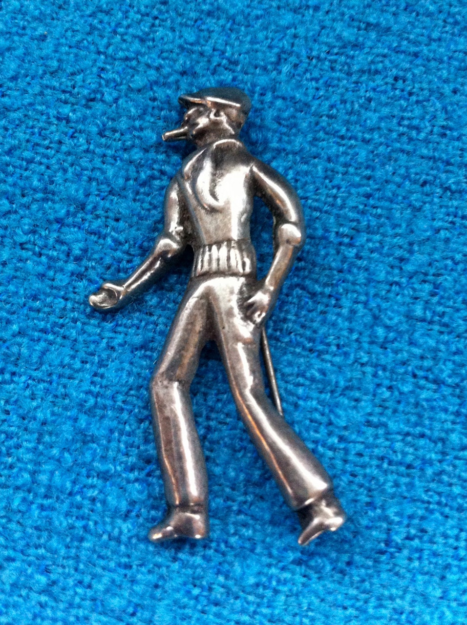 Vintage French Sailor Brooch Sterling Silver Pin HEAVY