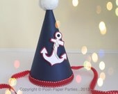 Nautical Party Hat - Baby's First Birthday - Navy, red and white - Anchor - Il_170x135