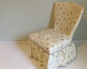 Vintage Atomic Vinyl Slipper Chair - Retro Cushioned Boudoir Bench - Cottage Chic Feminine Vanity Stool