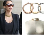 Celine Necklace, Inspired, Metal Gold ID Necklace, Kim Kardashian, Rhianna, Jennifer Lopez,  Chunky Link ID Necklace, Statement Chain